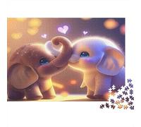 Éléphant Papier épais Deux bébés éléphants se touchant Les trompes avec des cœurs pour débutants Cadeau pour Enfants 52x38cm/1000 pièces