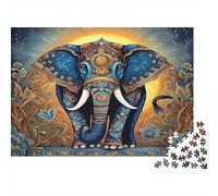 Éléphant Papier recyclé Éléphant Bleu orné avec Fond doré Puzzle Activité familiale Interactive 38x26cm/1000 pièces