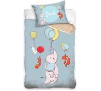 Éléphant Parure de lit Housse de Couette 100x135 + Taie 40x60 Parure 100% Coton pour lit à barreau ou lit Bébé/Junior évolutif