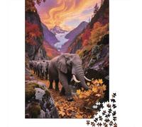 Éléphant Paysage de Vallée dAutomne Puzzle 1000 Pièces Puzzle pour Adultes Papier Relaxation Famille Décoration Cadeau 70x50cm/1000pcs