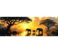 Éléphant Peinture Diamant Adulte, 5D Diamond Painting XXL 40 x 120 cm, Broderie Diamant Kit Complet, Bricolage Diamond Painting Coucher de soleil, Diamant Cristal Art Kit pour Décoration Murale P-710