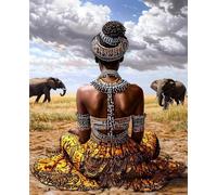 éléphant Peinture Numero Adulte, Femme Africaine Peinture Numero Enfant Débutants DIY Toile à l'huile Kit, Activité Manuelle Adulte avec Pinceaux, Décoration Maison Cadeau 100x135cm Sans Cadre N-27