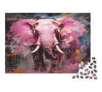 éléphant Puzzle 1000 Pieces Cadeau Unique Graffiti d'art Rose Jeu Éducatif Challenge Toy À De Qualité Supérieure Peinture Art pour Adultes Enfants 1000pcs (75x50cm)