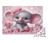 Elephant Puzzle 1000 Pièces Educa Jouet En Bois Cadeau Unique De L'art De La Décoration Baby Elephant with Flower in Pink Blooms Jeu Éducatif Challenge Toy Adultes & Enfants Des 14 Ans 52x38cm/1000pcs