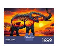éléphant Puzzle 1000 Pièces éléphant in African Savanna Puzzle Décoratif en Carton, Jeu Relaxant Et Challenge pour Adultes Et Moments en Famille 70x50cm/1000pcs