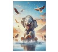 Éléphant Puzzles 1000 Pièces Adultes, Puzzle en Bois Jeux D'adresse pour Toute La Famille,Jeu De Team Building 78×53cm