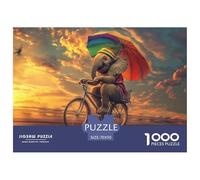 éléphant Riding A Bicycle Puzzle 1000 Pièces Cadeau Unique Animaux Jeu Éduchatif Challenge Toy À De Qualité Supérieure Peinture Art pour Adultes Et Enfants À Partir De 14 Ans 70x50cm/1000pcs