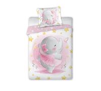 Eléphant Rose - Parure de lit bébé coton - Housse de Couette 100x135 cm et une Taie d’oreiller 40x60 cm