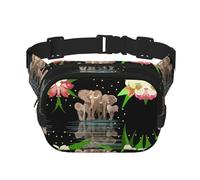 Elephant Sac banane carré double couche avec impression intégrale, tissu sergé durable, sac banane multi-poches pour sports de plein air voyage
