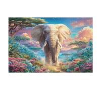 Éléphant Savane Coucher de Soleil 1000 Pieces Casse-tête Amateur d'art en Carton Haute Qualité Difficile Niveau Expert Décoration Murale Cadeau Fête des Mères Haute Qualité 1000 PCS