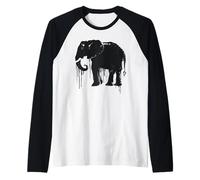 Eléphant Sketch Style Sauve Les éléphants d'Afrique Noir Blanc Manche Raglan