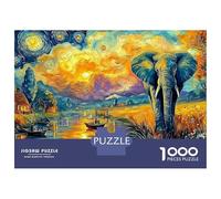 Éléphant Soleil couchant Puzzle 1000 Pièces Carton Épais Starry Éléphant Relaxation Idée Cadeau Puzzle De Collection Impression Nette Pas De Bavures 70x50cm/1000pcs