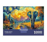 éléphant Sunset 1000 Pièces Puzzle Familialéléphant Van Gogh pour Adultes Jeu D'Intelligence Premium avec Défis Paysagedes QuatreSaisons 52x38cm/1000pcs