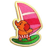 Éléphant Surfer - Ecusson Thermocollant Patches Appliques, Taille: 6 x 8,5 cm, Farbvariante:rose