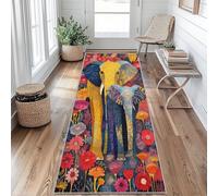Éléphant Tapis de Couloir Floral Tapis de Couloir Long 60 x 120 cm Passage Antidérapant Lavable en Machine D'entrée Chambre Salon Descente de Lit Poil Ras Rug VI&D51