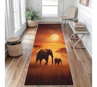 Éléphant Tapis de Couloir Plaines Africaines Tapis de Couloir Long 50 x 180 cm Passage Antidérapant Lavable en Machine D'entrée Chambre Salon Descente de Lit Poil Ras Rug VI&D37