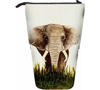 Éléphant télescopique crayon papeterie étui stylos boîte de rangement avec fermeture éclair pour femmes hommes garçons filles faune croquis portrait herbe animal aquarelle Afrique nature vive