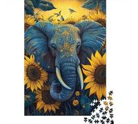 Éléphant Tournesol Oiseau Puzzle, 1000 Pièces pour Adultes Haute Qualité | 52x38cm Amateurs De Puzzles, Cadeau D'anniversaire, Carton, Réduction Du Stress, Découpe Précise