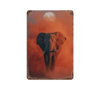 Elephant Under The Moon in Orange Haze Panneaux Métalliques Humoristiques Pour Bars, Avertissements, Bureaux À Domicile11.8"x7.9"