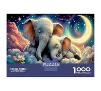 Éléphant Veau dans Le Ciel étoilé Puzzle 1000 Pièces - Carton De Qualité Supérieure & Jeu De Réflexion Cosmique Doux Pachyderm - pour Amateurs De Puzzles 52x38cm/1000pcs