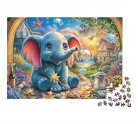Éléphant Volant 1000 Pieces Extra-Thick Cardboard Baby Pachyderm Art de Jardin Jigsaw Puzzle Set Adult Holiday Activity Fun Home Gift Idea Decompression Relaxation Game 38x26cm/1000pcs