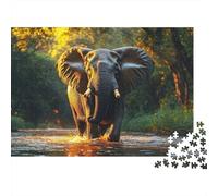 Elephant Wading Through River at Sunset Plaque en Métal Rétro 70x50cm/1000pcs pour Le Pub Ou Le Café, Déco Murale D’Automne pour Les Passionnés D’Ambiance Café