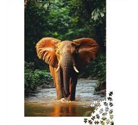 Elephant Wading Through River in Jungle Plaque en Métal Rustique 52x38cm/1000pcs pour Le Pub Ou Le Café, Idée De Cadeau À Noël pour Les Amateurs De Déco Rustique