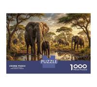 ÉléphantPuzzle Classique 1000 Pièces Savane Africaine pour Adultes Amélioration De La Mémoire Loisirs Créatifs Cadeau d'anniversaire 38x26cm/1000pcs