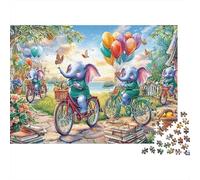 Éléphants à Vélo Puzzle pour Adultes Puzzle 1000 Pièces Scène de Ballons Détente Jeu en Famille Décoration 52x38cm/1000pcs