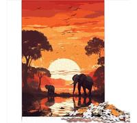 Elephants Africa Sunset Jigsaw Puzzle for Adults 1000 Piece Adult Puzzles Premium Recycled Board for Toddler Children Boys Girls Puzzling for Gift 1000pcs(26x38cm)