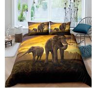 Éléphants coucher du soleil Parure de lit 3 pieces 1 housse de couette 220*240cm et 2 taies d'oreillers 63*63cm