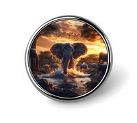 Elephants in Sunset Water Round Lapel Pins Decorative Metal Brooches Funny Button Badge for Clothing Bag Hat Gifts