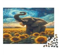 Éléphants Lune Casse-tête 1000 Pièces avec Emboîtement Parfait, Grand Puzzle Ciel étoilépuzzle De Détente pour La Décoration Murale DIY, Secret Santa Original 70x50