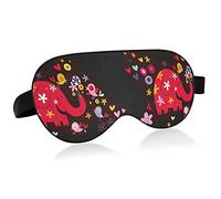 Éléphants rouges avec des fleurs sur des masques pour les yeux noirs Blocs de couverture Masque de sommeil léger Abat-jour Couverture avec bandeau relaxant pour les yeux avec sangle de tête réglable p
