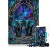 Éléphants Turquoise sous Une Arche Cosmique Puzzle de 1000 pièces pour Adultes Jeu de réflexion Stimulant Pièce de Collection Clear Cut Art 50x75cm