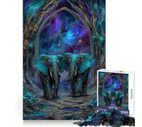 Éléphants Turquoise sous Une Arche Cosmique Puzzle de 1000 pièces pour Adultes Jeu de réflexion Stimulant Pièce de Collection Clear Cut Art 50x75cm
