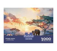 Elephants Walk in The Savannah 1000 Pièces Carton Extra-épais Coffret De Puzzles Bohemian Wildlife Nature Stimulant Et Éducatif Jeu Créatif Puzzles pour Adultes Et Enfants 52x38cm/1000pcs