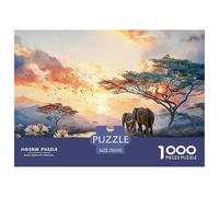 Elephants Walk in The Savannah 1000 Pièces Carton Extra-épais Coffret De Puzzles Bohemian Wildlife Nature Stimulant Et Éducatif Défi Unique Puzzles pour Adultes Et Enfants 70x50cm/1000pcs