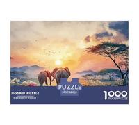 Elephants Walk in The Savannah 1000 Pièces Carton Premium Coffret De Puzzles Bohemian Wildlife Nature Anti-Stress Défi Unique Puzzles pour Adultes Et Enfants 38x26cm/1000pcs