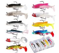 Elepl 10 Pièces Leurre Souple Carnassier Leurre Peche Mer Kit pour Carpe Brochet Truite Bar Leurres Souples avec T-Tail Articles de Pêche en Silicone pour Pêche en Eau Douce et en Mer
