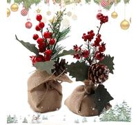 Elepl 2 PCS Fleurs Artificielles avec Sapin Baies Pomme de Pin dans Un Pot en Toile de Jute Fleurs Artificielles Deco pour Fête de Noël Fleur Seche Mariage de Arrangement de Table Ornements