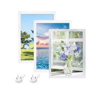 Elepl 2 Pièces Cadre Photo A4 21x29.7 cm Encadrement Tableau en Bois MDF avec Vitre en Verre Plexiglas et Support Cadre Photo avec 1 Cadre D'affichage Magnétique (Blanc)