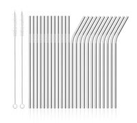 ELEpl 24 Pièces Paille Inox 21,5 cm avec Brosse de Nettoyage Pailles à Boire Metal Réutilisables 12 Droites et 12 Courbées pour Cocktail Smoothies Milkshakes Jus Café Boissons Chaudes