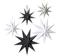 Elepl 5 Pcs Etoile Noel a Suspendre Deco Noel 3 x 30 cm + 2 x 60 cm 3D Etoile Papier Lanterne Décorations Suspendues D'arbres Noël pour Noël Mariage Fête Christmas Decoration (Blanc/Noir/Gris)