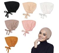 Elepl 6 Pièces Hijab Undercap avec Cordon de Serrage Turban Femme Sous Casquette Hijab Respirant en Élastique Chapeau de Hijab Doux Femmes Chemo Sleep Cap