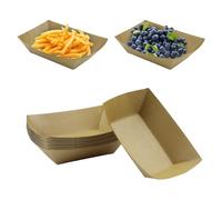 Elepl 60 Pièces Barquettes en Carton Kraft Forme de Bateau - Assiette Biodégradable pour Frites, Saucisses, Sushis, Gâteau et Collations
