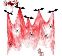 ELEpl Tissu Effrayant pour Halloween 500 X 215cm Rouge avec des Araignées Chauves-Souris Tissu d'halloween Effrayant pour Les Maisons Hantées Exterieur