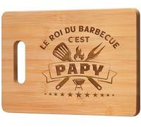 Elequaint Cadeau Papy Noel, Cadeau Papi Noel- Le Roi Du Barbecue C'Est Papy - Plaque En Bois De Bambou 100% Naturel, IdéE Cadeau Papi Pour La FêTe Des PèRes, NoëL Ou Les Anniversaires