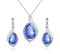 EleQueen Parure de bijoux avec collier et boucles d'oreilles pendantes en cristal autrichien en forme de larme pour femme, Saint-Valentin, fête des mères, Cristal autrichien, Cristal autrichien