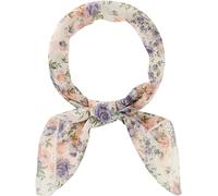 Elerevyo Foulards en mousseline de soie florale pour femmes, foulard à col carré, bandeau à cheveux à long ruban maigre Carré-Blanc-1 90x90cm/35.4x35.4 inches(LxW)